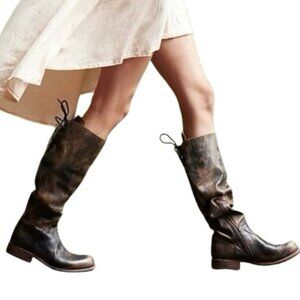 BED STU Manchester Distressed Tall Leather Riding Boots Teak Brown Size 6